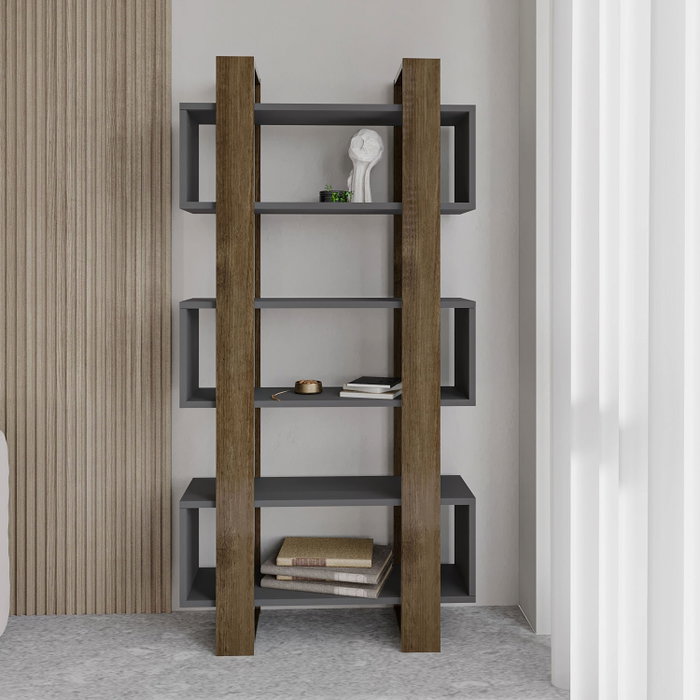 Hanah Home Estantería Milano Walnut, Anthracite - 80x160x28.6 cm